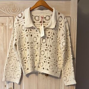 Solitaire Cream Crochet Button-Front Cardigan